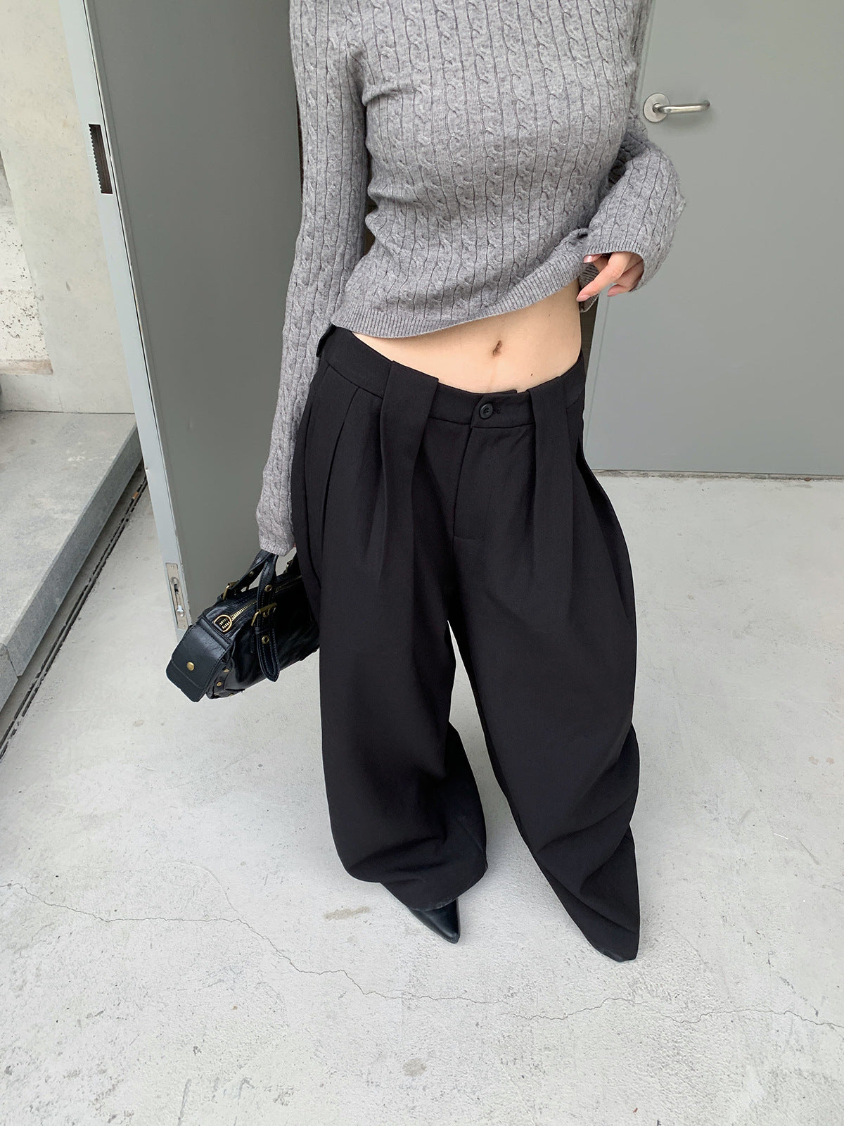 Pleated Scimitar Wide-Leg Trousers for Women