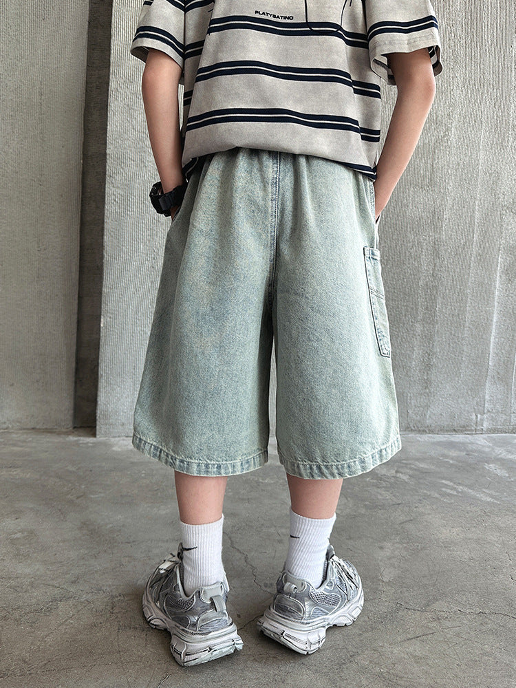 Boys Denim Work Shorts with Elastic Waist