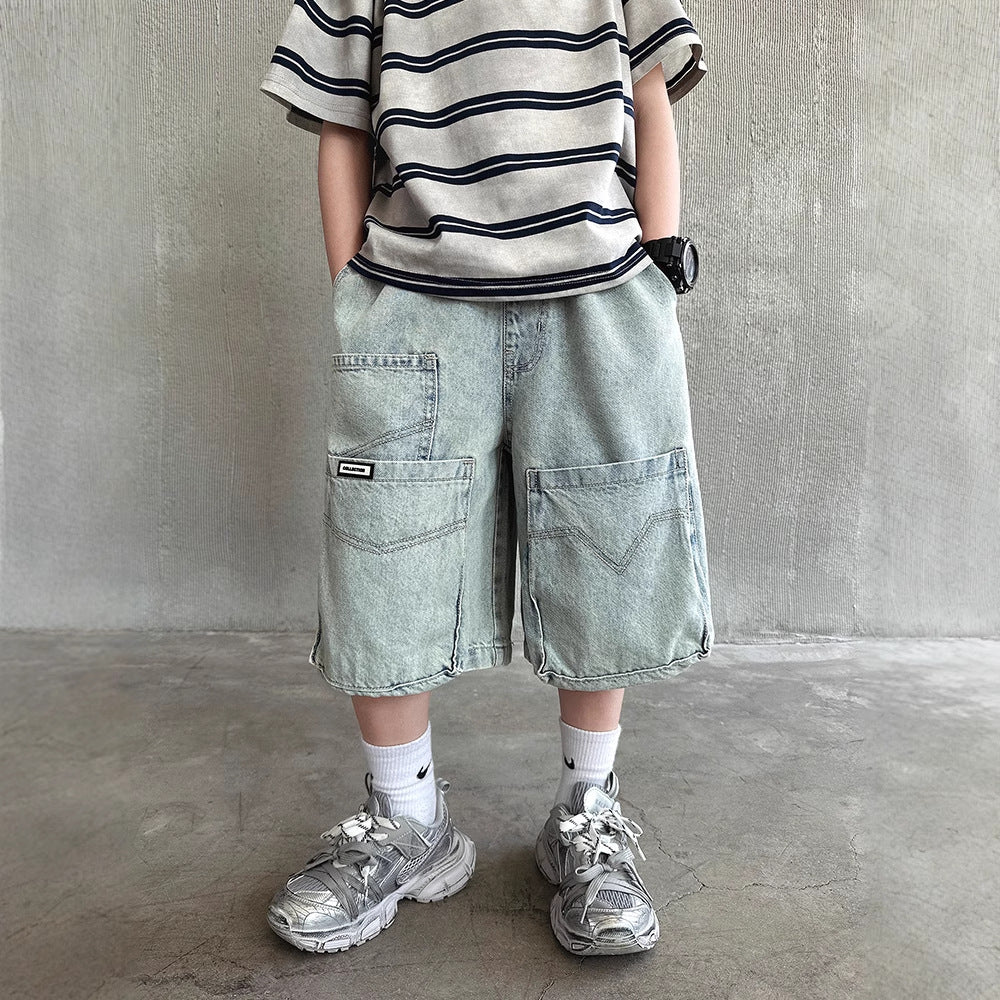 Boys Denim Work Shorts with Elastic Waist