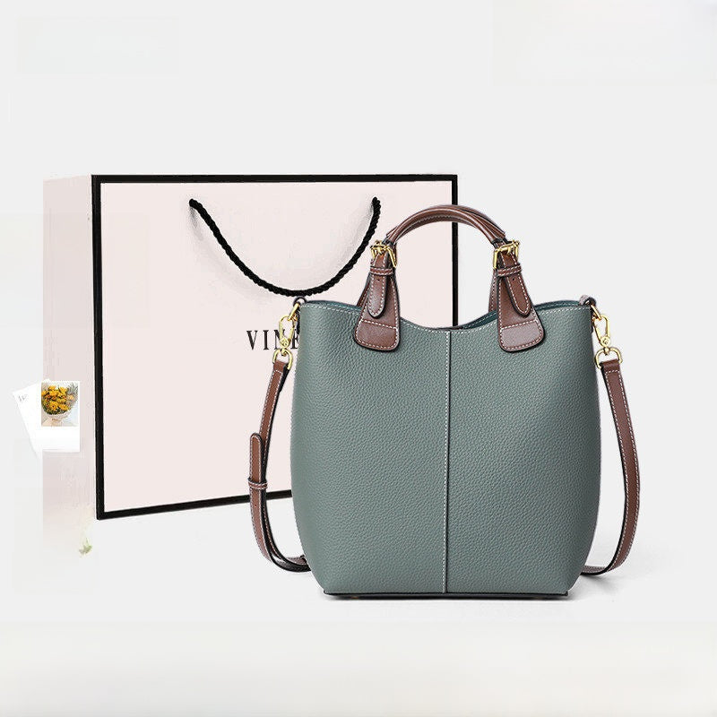 Large capacity genuine leather crossbody shoulder bag